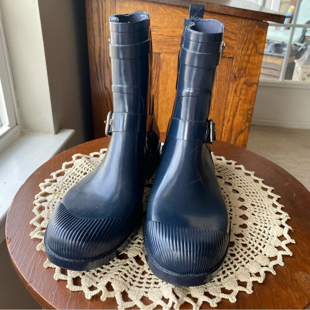 Coach Womans Navy Rain Boots NWOT